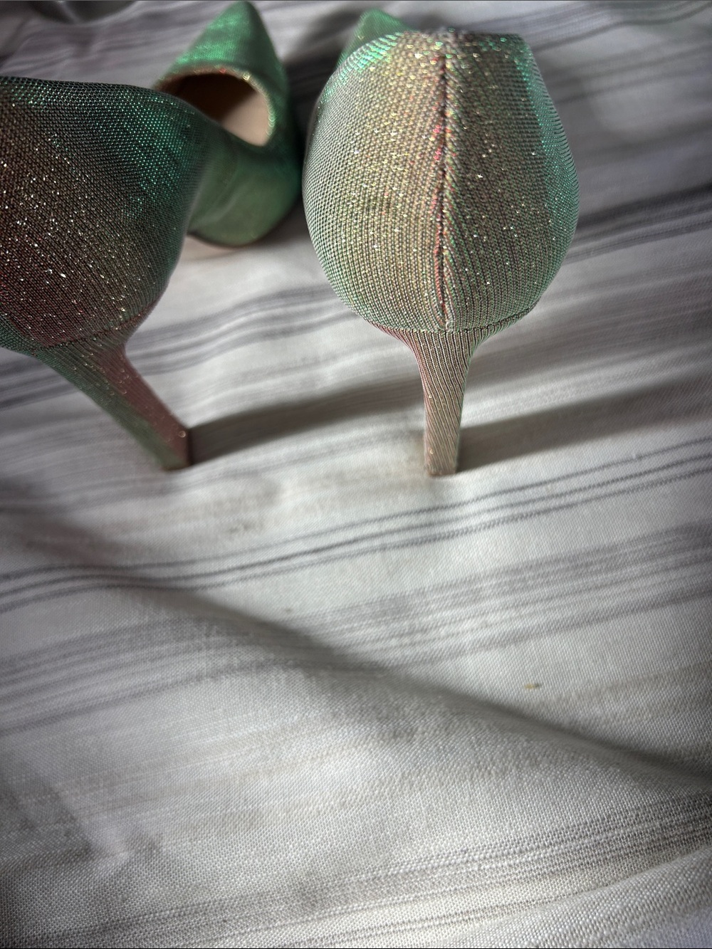 Stuart Weitzman Iridescent Green-Pink Glitter Stiletto Pumps